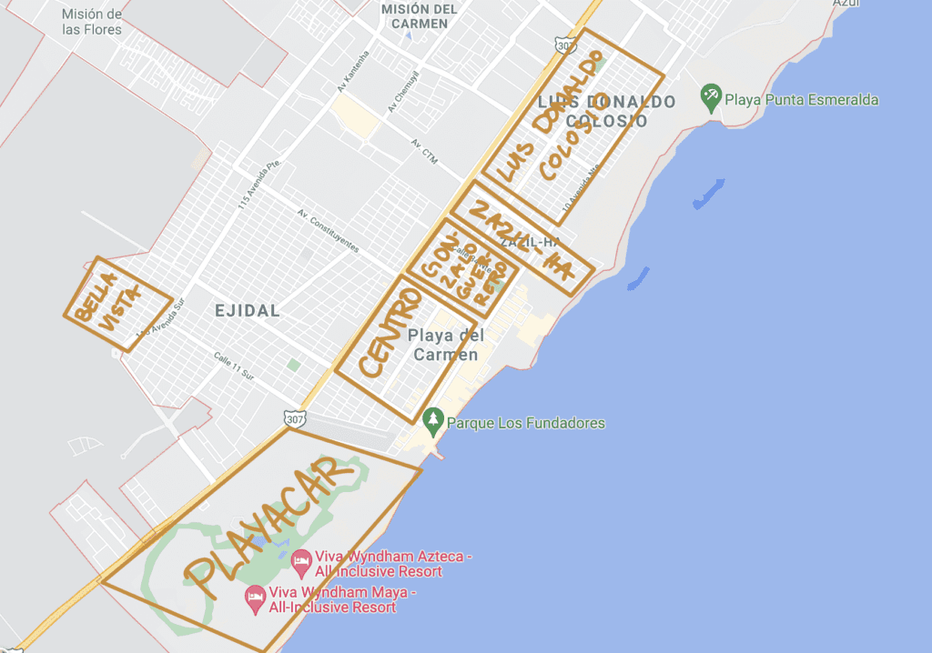 neighborhoods playa del carmen google maps