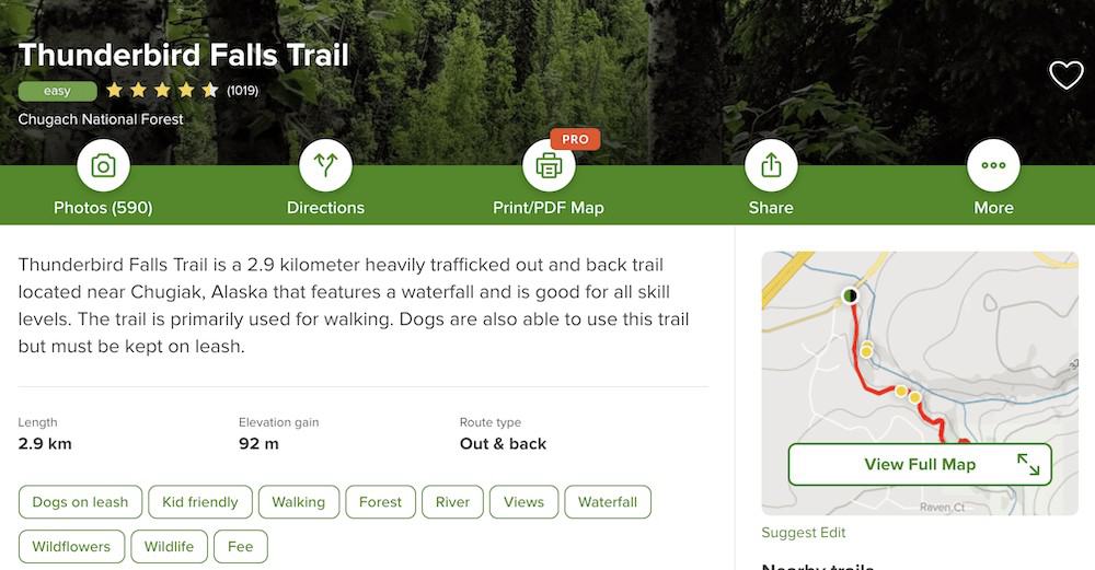 thunderbird falls trail all trails app