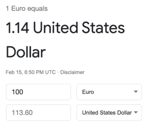 euro to usd Google exchange
