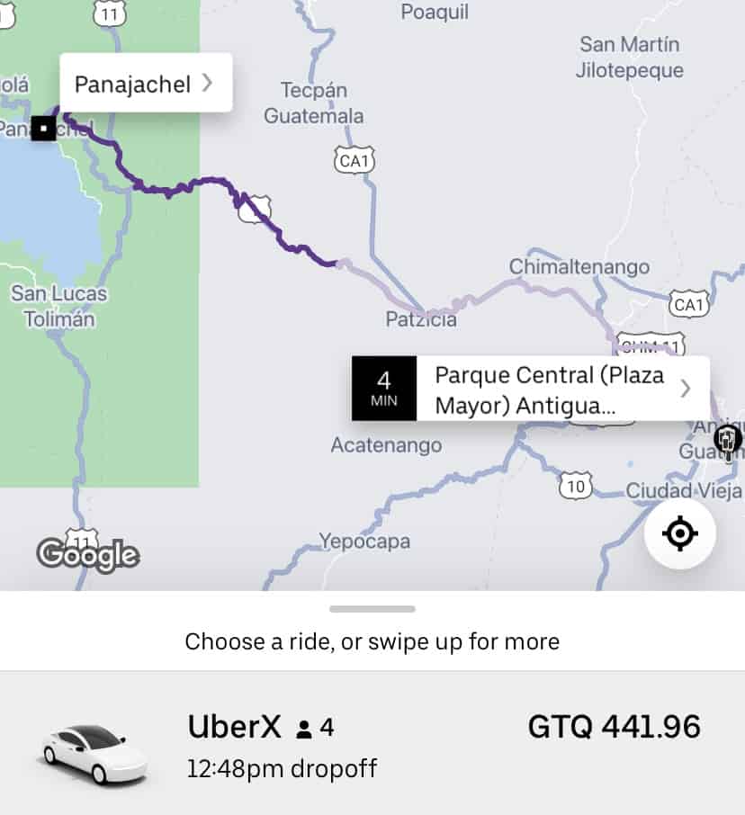 uber ride from antigua to lake atitlan
