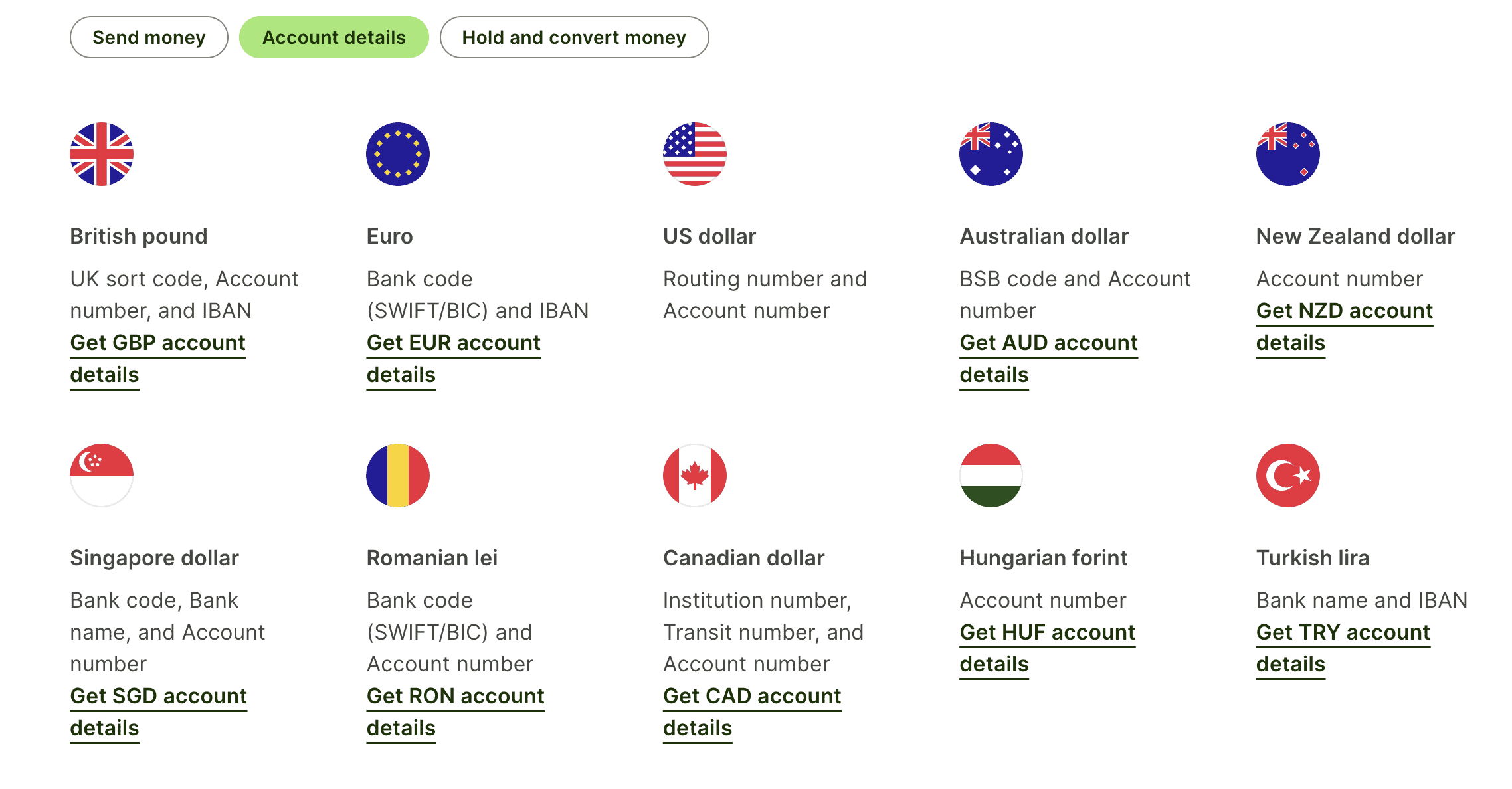 local bank details in multiple currencies