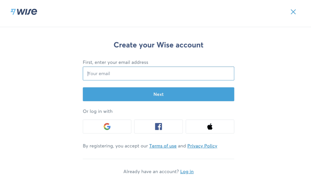 wise signup page