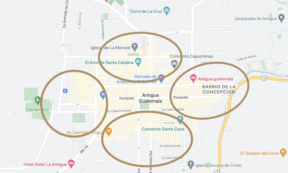 where to stay map of antigua guatemala