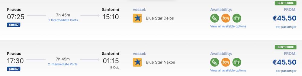 blue star ferries ticket price