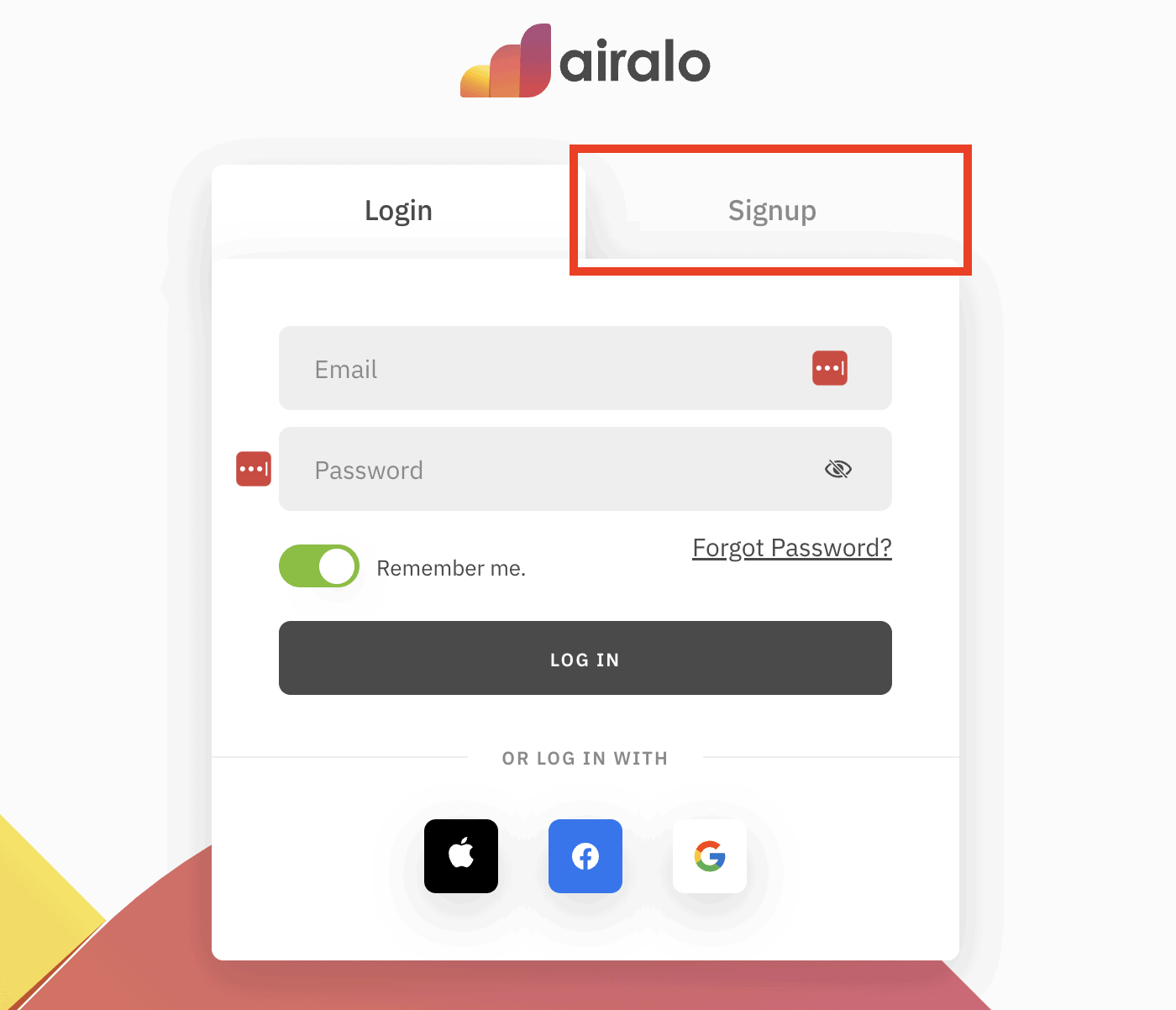 sign up for an airalo account