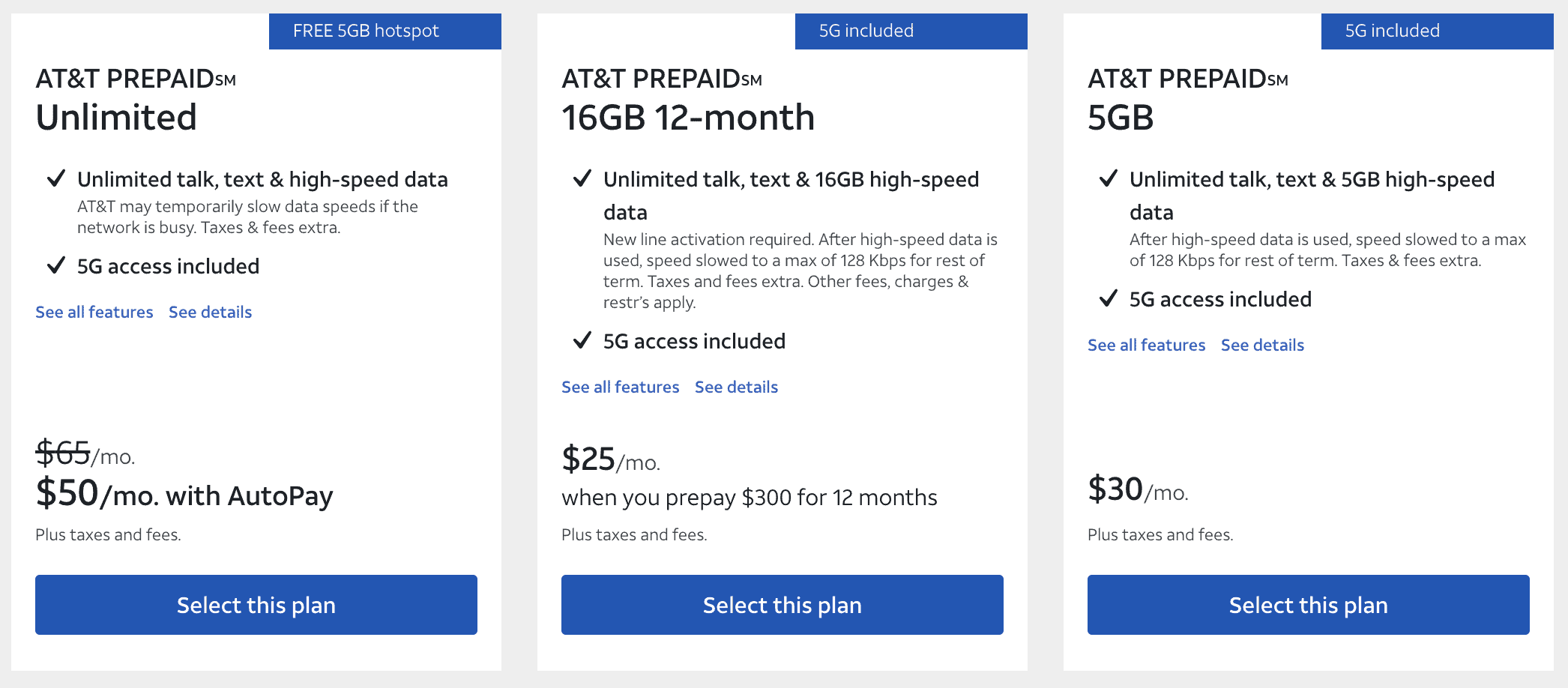 at&t united states prepaid monthly plans