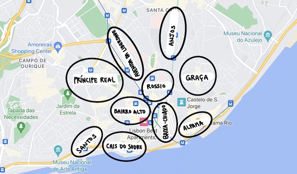map where to stay in lisbon